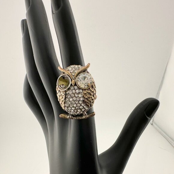 Vintage Costume Jewelry  Owl, Dolphin and Turtle Rhinestone Animal Rings - Picture 7 of 16